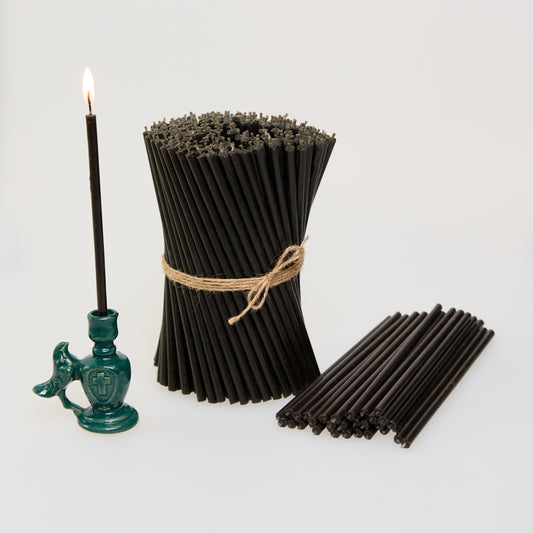 Candele sottili N80 nere in cera d’api naturale, formato bulk (foto 1)