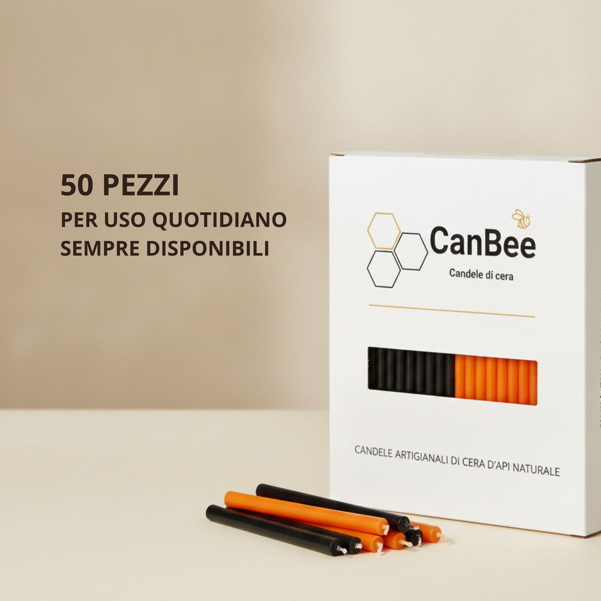 Candele Sottili Arancione e Nero in Cera d’Api Naturale