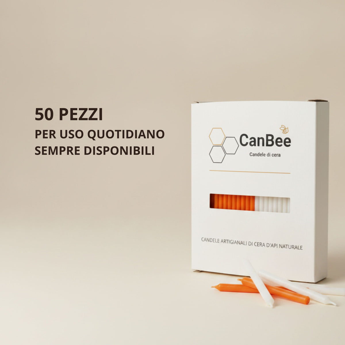 Candele Sottili Arancione e Bianco in Cera d’Api Naturale