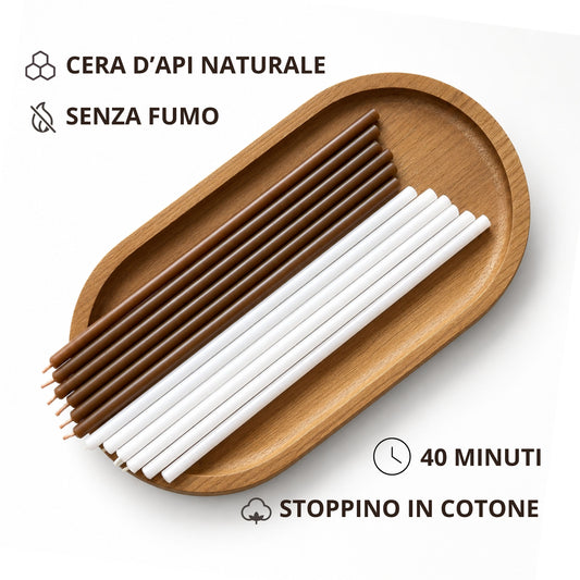Set mit 50 dünnen braunen und weißen Kerzen aus natürlichem Bienenwachs von CanBee.
