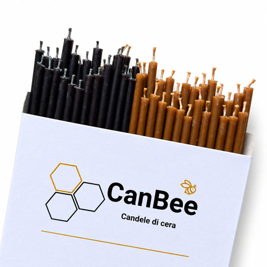 Candele sottili marrone e nero in cera d’api naturale CanBee.