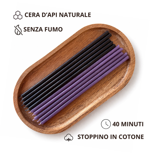 Set 50 Candele Sottili Nere e Viola in 100% Cera d’Api Naturale – 16 cm per Introspezione, Protezione e Calma Profonda – CanBee
