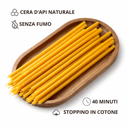 Candele Sottili in Cera d’Api Naturale | Candele Naturali per Meditazione e Rituali | 16 cm | Ø 5 mm | Durata 40 min | 50 Pezzi | CanBee