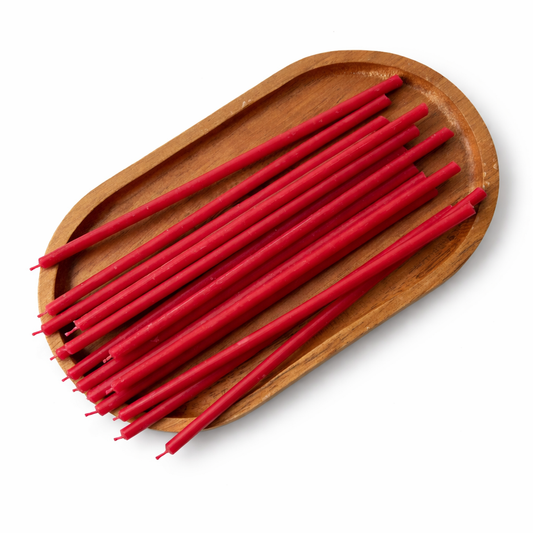 Candele Sottili Rosse in Cera d’Api Naturale | Rituali, Meditazione e Altare | 16 cm | Ø 5 mm | Durata 40 min | 50 Pezzi | CanBee