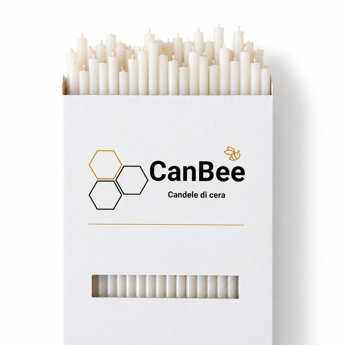 CanBee-Packung mit weißen dünnen Kerzen