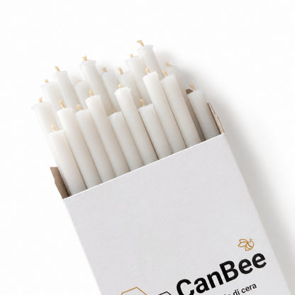 Confezione CanBee con candele sottili bianche