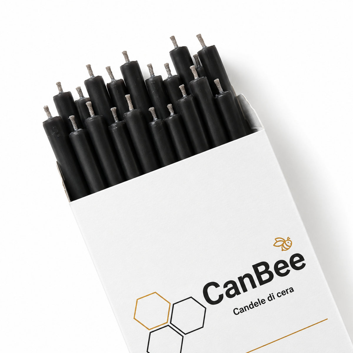CanBee-Packung mit schwarzen dünnen Kerzen
