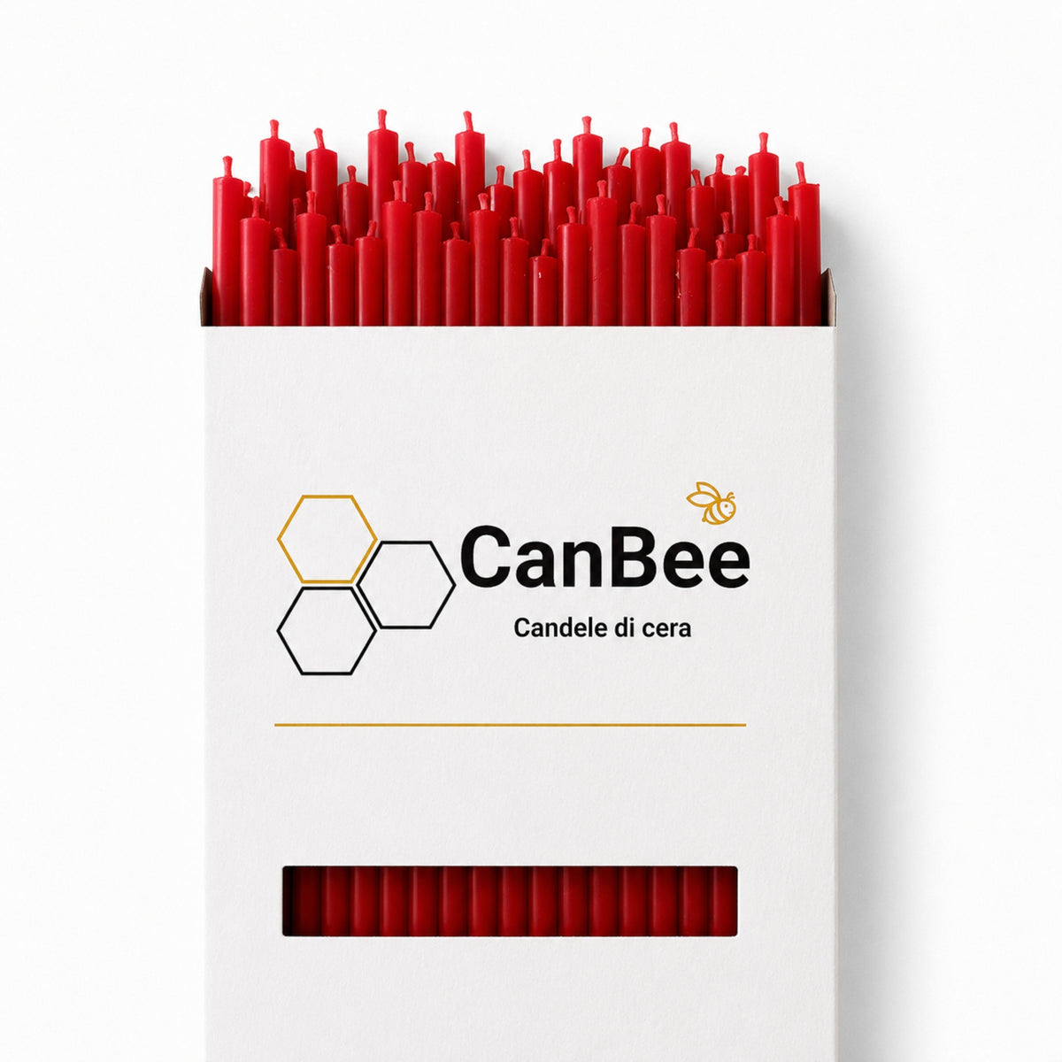 CanBee-Packung mit roten dünnen Kerzen