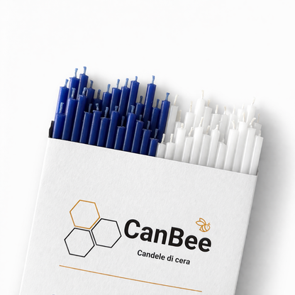 Set 50 Candele Sottili Bianche e Blu 100% Cera d’Api Naturale – 16 cm per Meditazione e Relax – CanBee