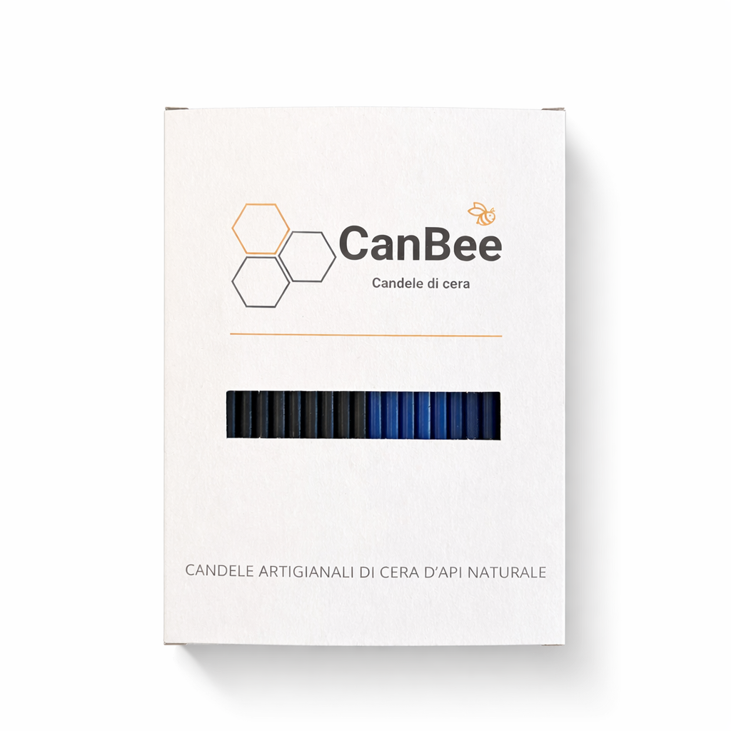 Candele Sottili Nero & Blu in Cera d’Api Naturale | Calma, Protezione e Concentrazione | 16 cm | Ø 5 mm | Durata 40 min | 50 Pezzi | CanBee