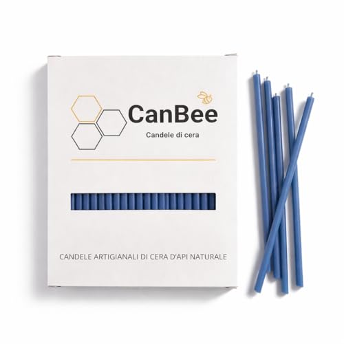 CanBee-Packung auf weißem Hintergrund mit blauen dünnen Kerzen daneben
