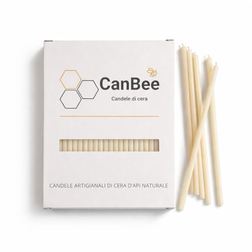 Confezione CanBee su sfondo bianco con candele sottili bianche accanto