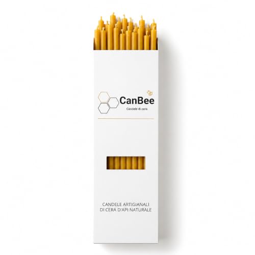Confezione CanBee su sfondo bianco con candele sottili gialle