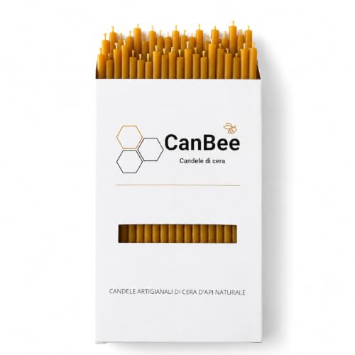 CanBee-Packung auf weißem Hintergrund mit gelben dünnen Kerzen