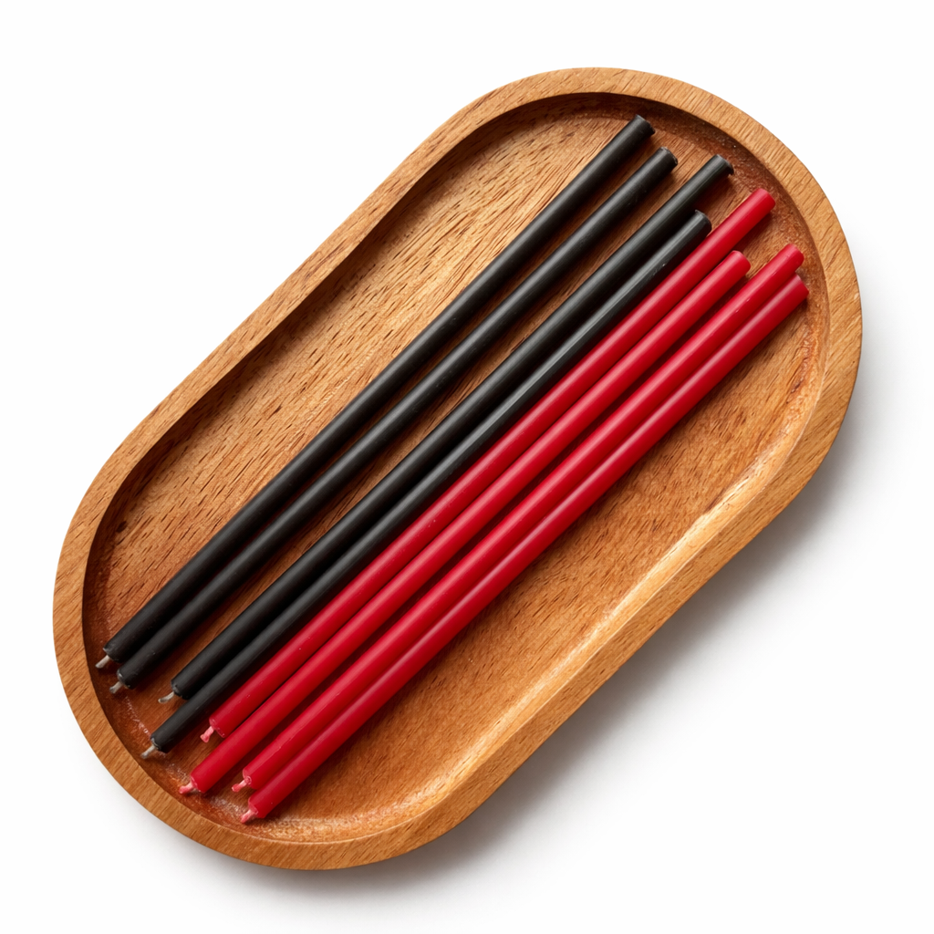 Candele Sottili Rosso & Nero in Cera d’Api Naturale | Energia, Protezione e Forza | 16 cm | Ø 5 mm | Durata 40 min | 50 Pezzi | CanBee