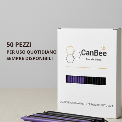 Set 50 Candele Sottili Nere e Viola in 100% Cera d’Api Naturale – 16 cm per Introspezione, Protezione e Calma Profonda – CanBee