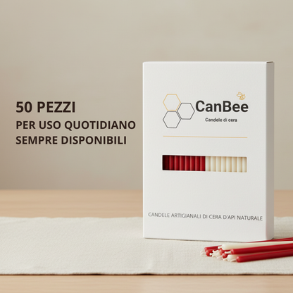 Set 50 Candele Sottili Rosse e Bianche 100% Cera d’Api Naturale – 16 cm per Meditazione e Yoga – CanBee