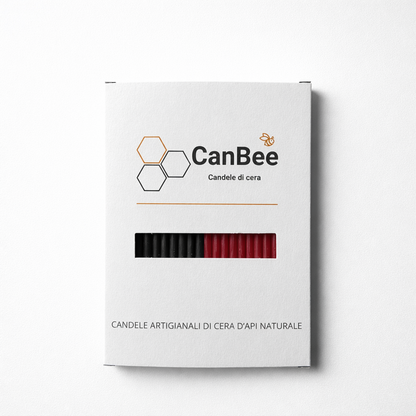 Candele Sottili Rosso & Nero in Cera d’Api Naturale | Energia, Protezione e Forza | 16 cm | Ø 5 mm | Durata 40 min | 50 Pezzi | CanBee