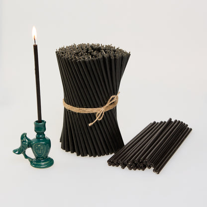 Candele sottili N80 nere in cera d’api naturale, formato bulk (foto 1)