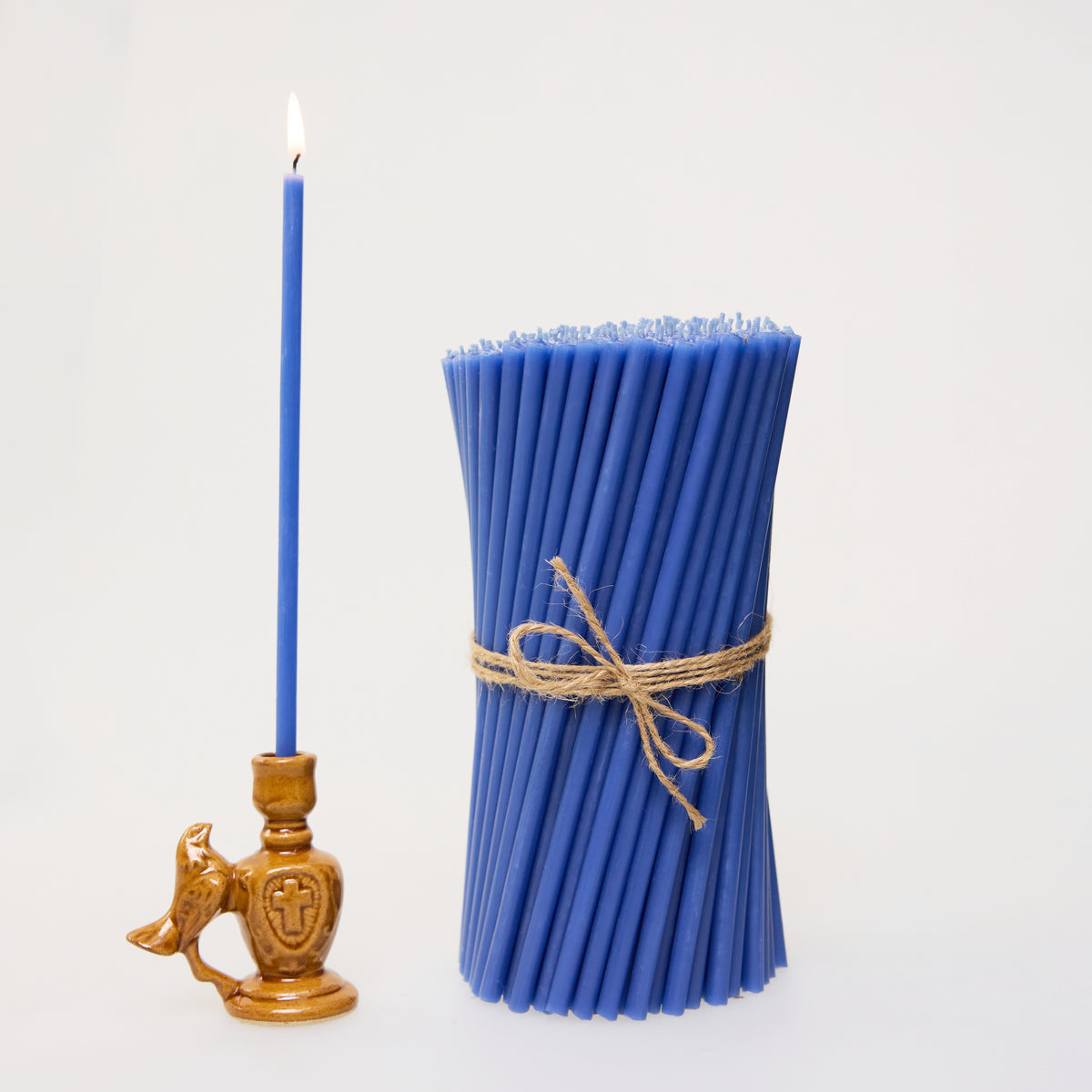 Candele sottili N80 blu in cera d’api naturale, formato bulk (foto 2)