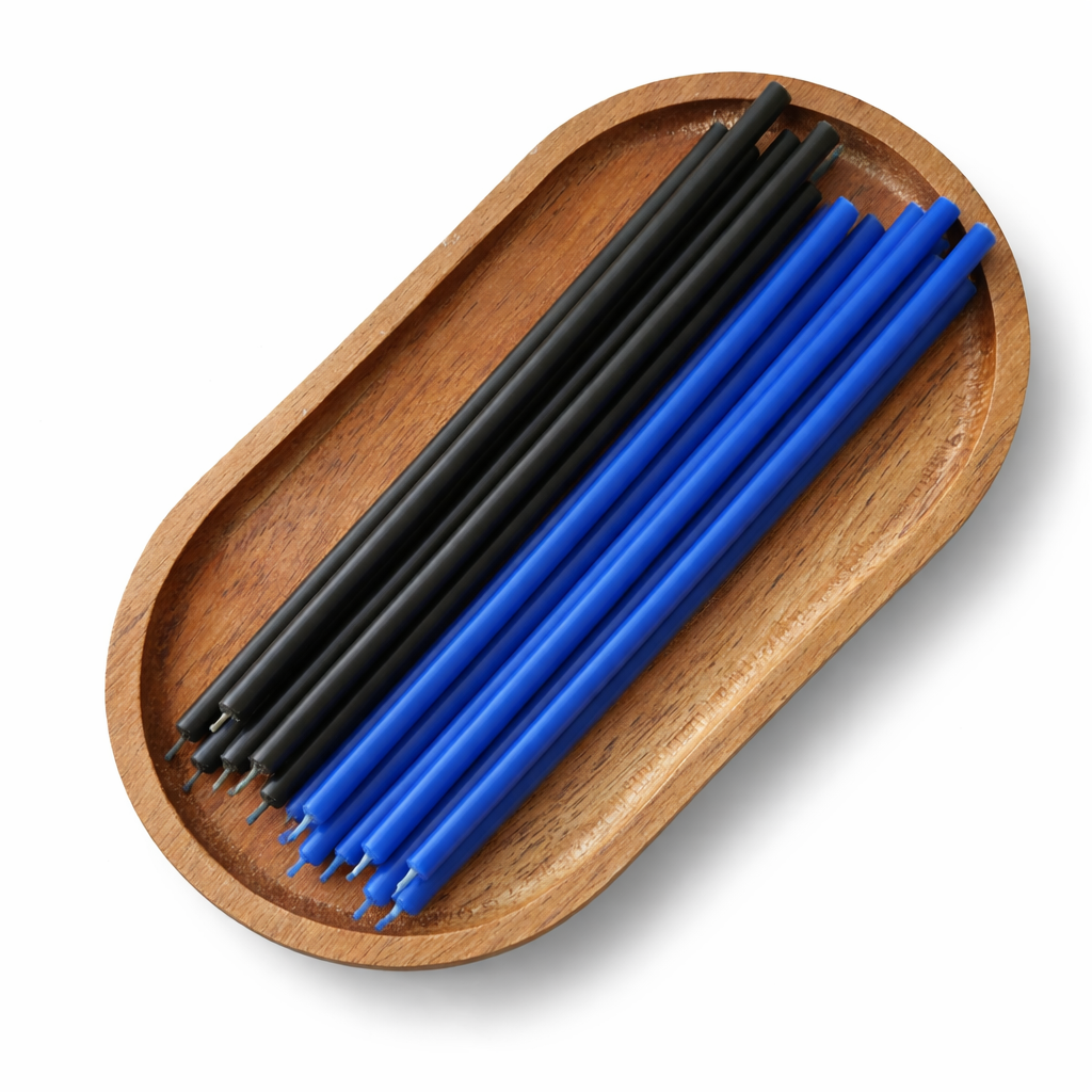 Candele Sottili Nero & Blu in Cera d’Api Naturale | Calma, Protezione e Concentrazione | 16 cm | Ø 5 mm | Durata 40 min | 50 Pezzi | CanBee