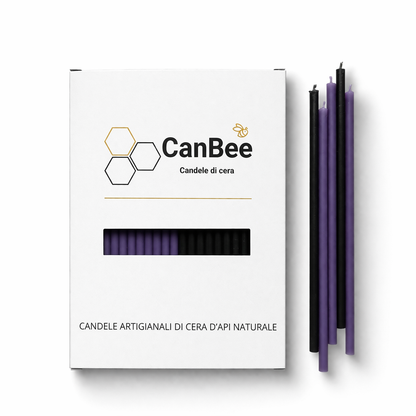 Set 50 Candele Sottili Nere e Viola in 100% Cera d’Api Naturale – 16 cm per Introspezione, Protezione e Calma Profonda – CanBee