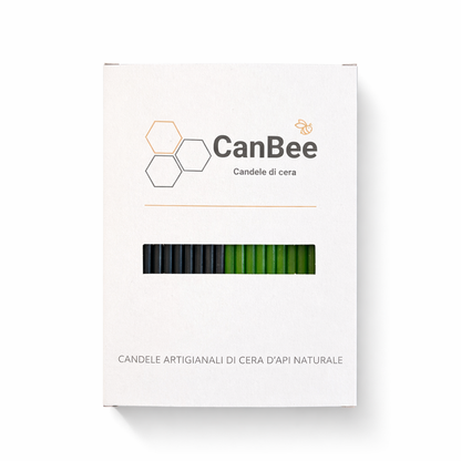 Candele Sottili Nero & Verde in Cera d’Api Naturale | Equilibrio, Protezione e Crescita | 16 cm | Ø 5 mm | Durata 40 min | 50 Pezzi | CanBee