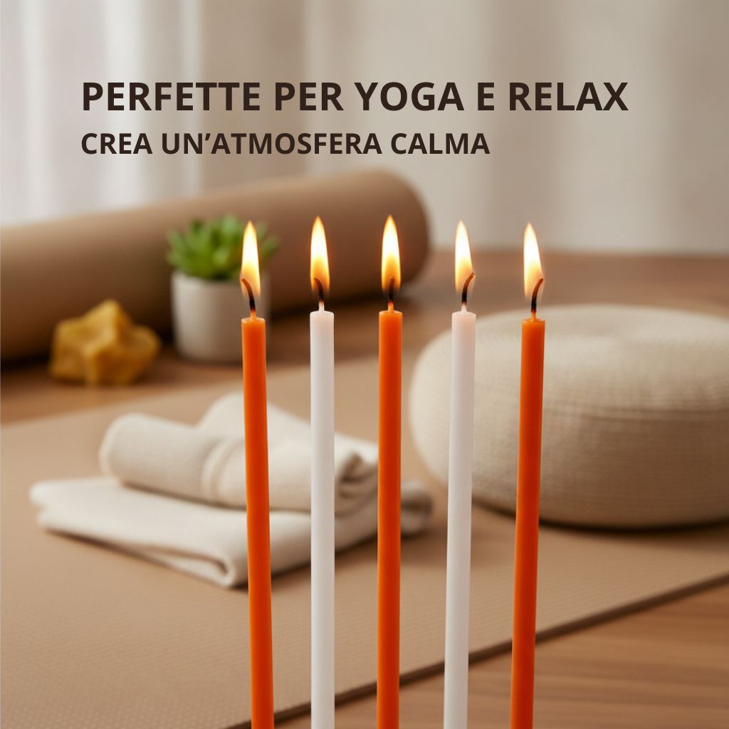 Candele Sottili Arancione in Cera d’Api Naturale