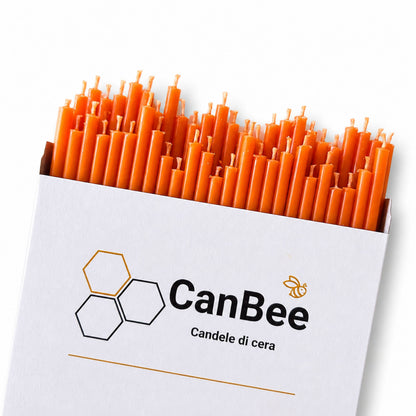 Candele Sottili Arancione in Cera d’Api Naturale