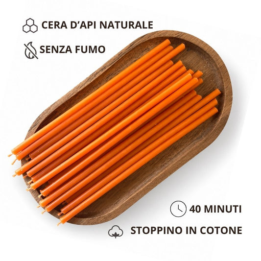 Candele sottili arancioni in cera d’api naturale CanBee.