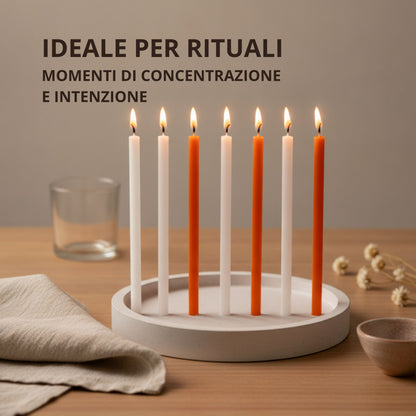Candele Sottili Arancione in Cera d’Api Naturale