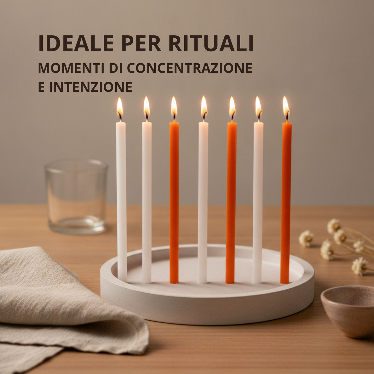 Candele Sottili Arancione e Bianco in Cera d’Api Naturale
