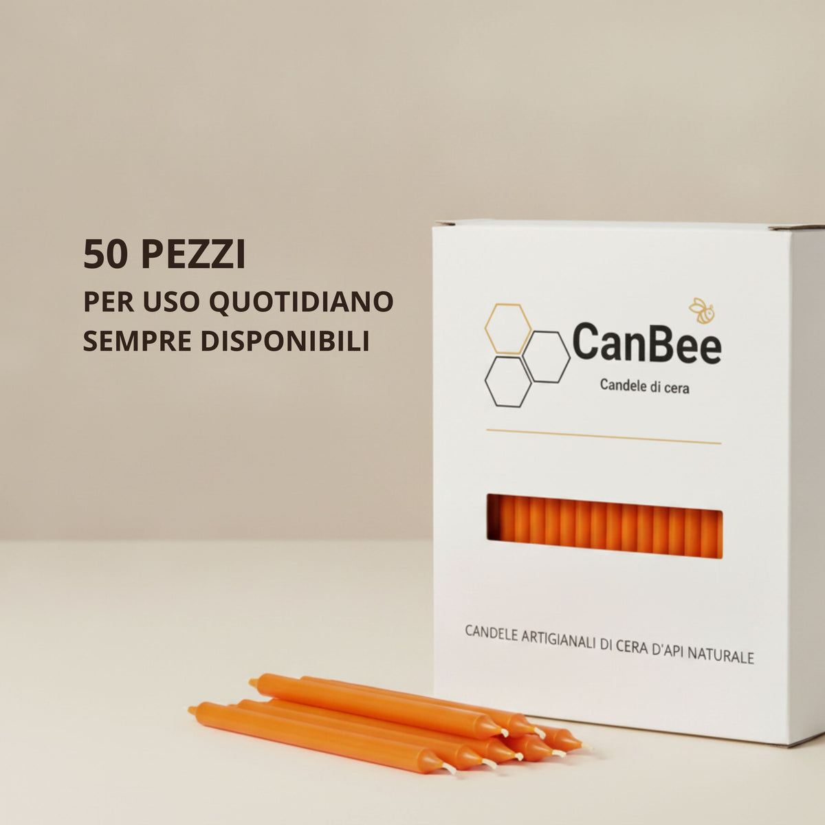 Candele Sottili Arancione in Cera d’Api Naturale