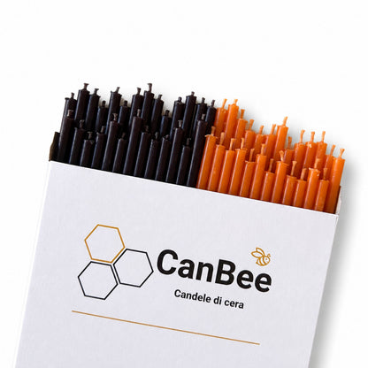 Candele Sottili Arancione e Nero in Cera d’Api Naturale