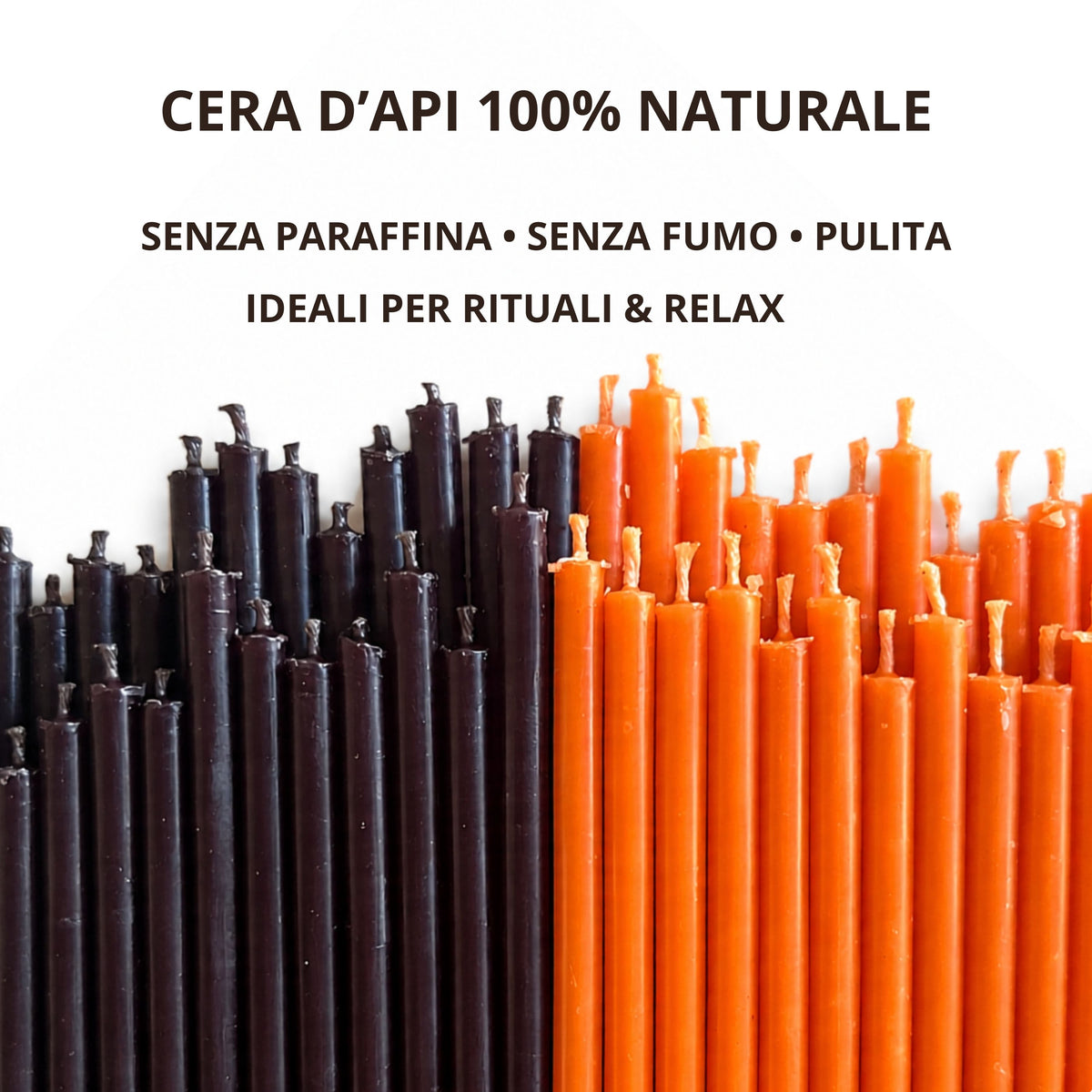 Candele Sottili Arancione e Nero in Cera d’Api Naturale