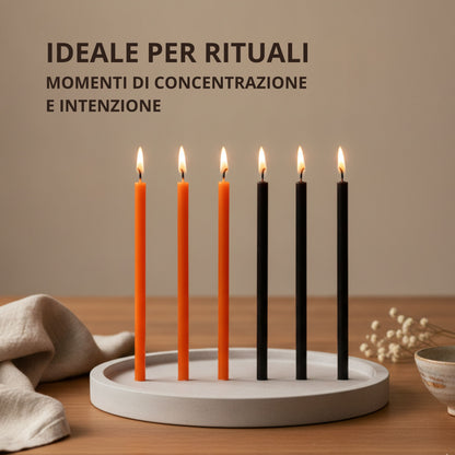 Candele Sottili Arancione e Nero in Cera d’Api Naturale
