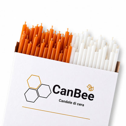 Candele Sottili Arancione e Bianco in Cera d’Api Naturale