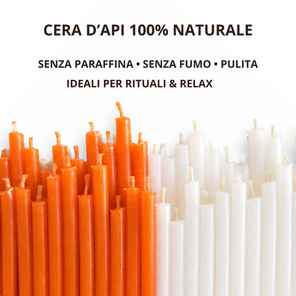 Candele Sottili Arancione e Bianco in Cera d’Api Naturale