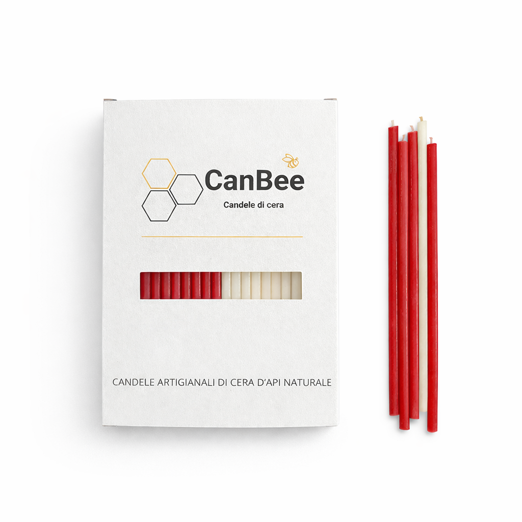 Set 50 Candele Sottili Rosse e Bianche 100% Cera d’Api Naturale – 16 cm per Meditazione e Yoga – CanBee