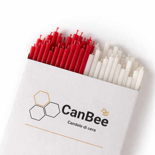 Set 50 Candele Sottili Rosse e Bianche 100% Cera d’Api Naturale – 16 cm per Meditazione e Yoga – CanBee