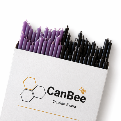 Set 50 Candele Sottili Nere e Viola in 100% Cera d’Api Naturale – 16 cm per Introspezione, Protezione e Calma Profonda – CanBee