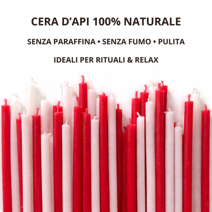 Set 50 Candele Sottili Rosse e Bianche 100% Cera d’Api Naturale – 16 cm per Meditazione e Yoga – CanBee