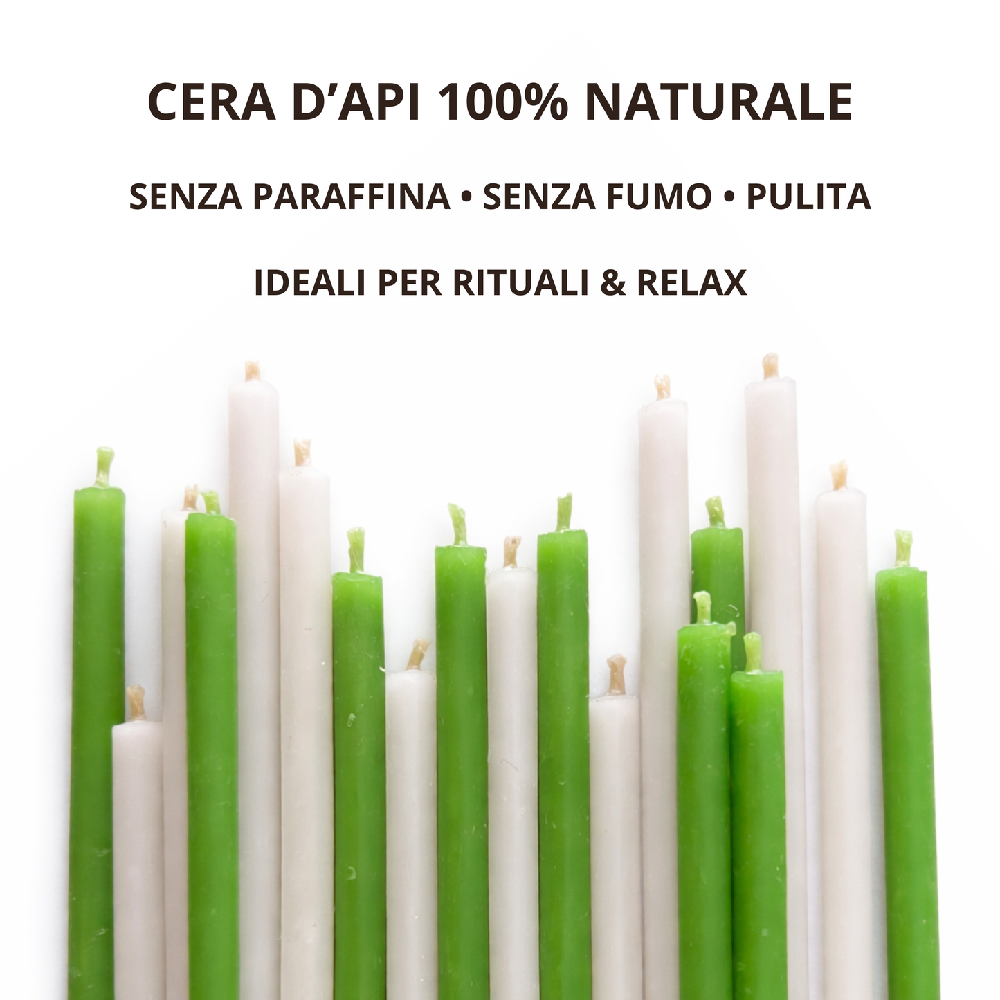 Set 50 Candele Sottili Bianche e Verdi in 100% Cera d’Api Naturale – 16 cm per Meditazione, Yoga e Benessere Naturale – CanBee