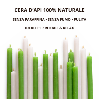 Set 50 Candele Sottili Bianche e Verdi in 100% Cera d’Api Naturale – 16 cm per Meditazione, Yoga e Benessere Naturale – CanBee