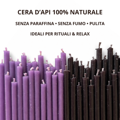 Set 50 Candele Sottili Nere e Viola in 100% Cera d’Api Naturale – 16 cm per Introspezione, Protezione e Calma Profonda – CanBee