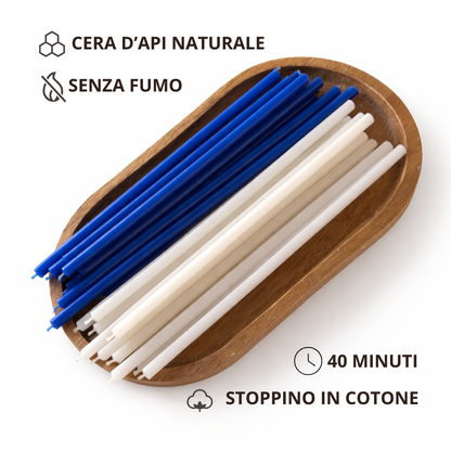 Set 50 Candele Sottili Bianche e Blu 100% Cera d’Api Naturale – 16 cm per Meditazione e Relax – CanBee