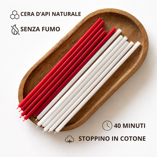 Set 50 Candele Sottili Rosse e Bianche 100% Cera d’Api Naturale – 16 cm per Meditazione e Yoga – CanBee