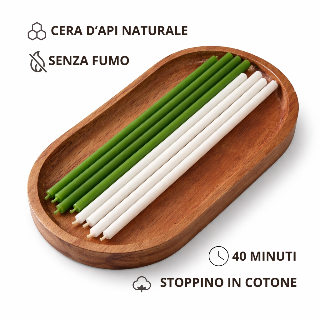 Set 50 Candele Sottili Bianche e Verdi in 100% Cera d’Api Naturale – 16 cm per Meditazione, Yoga e Benessere Naturale – CanBee