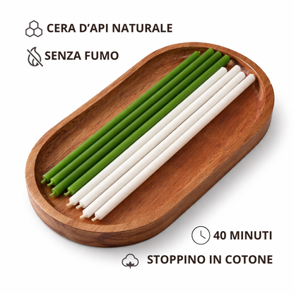 Set 50 Candele Sottili Bianche e Verdi in 100% Cera d’Api Naturale – 16 cm per Meditazione, Yoga e Benessere Naturale – CanBee