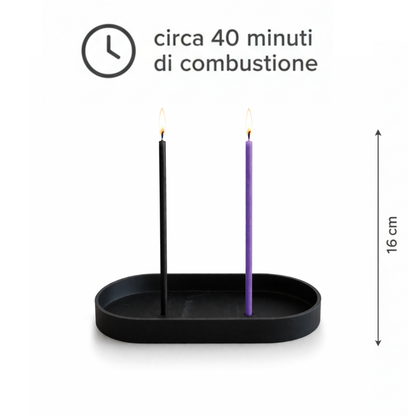 Set 50 Candele Sottili Nere e Viola in 100% Cera d’Api Naturale – 16 cm per Introspezione, Protezione e Calma Profonda – CanBee